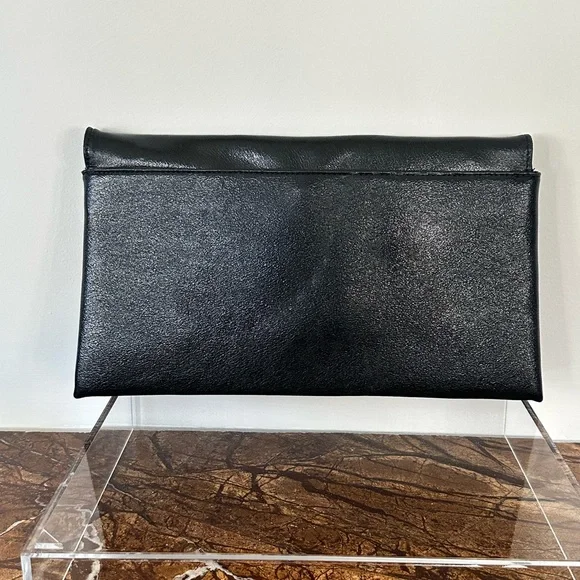 Aqua Metallic Foldover Clutch in Black - Picture 2 of 9